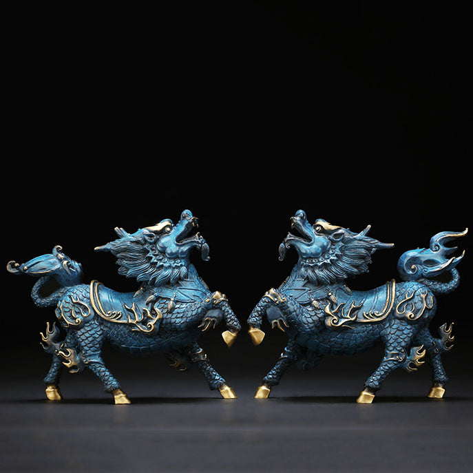 Blue Copper Feng Shui Kylin Set