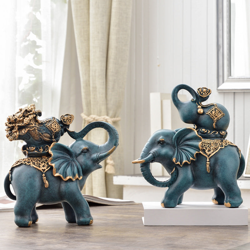 Blue Feng Shui Elephants Set
