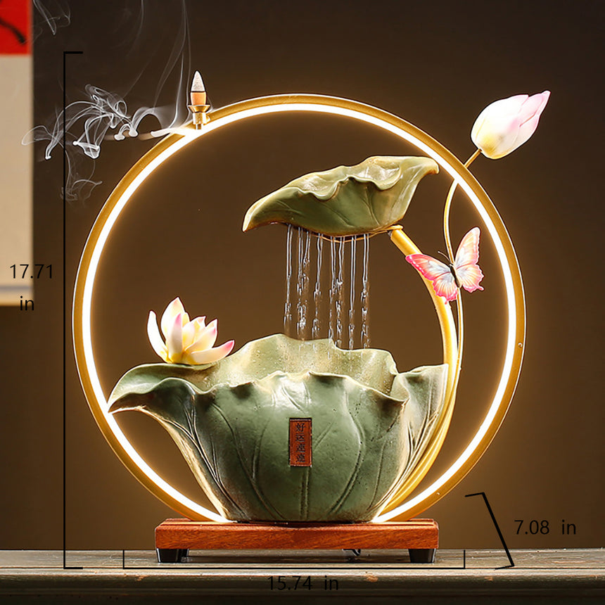 Lotus Leaf Lotus Flowing Water Ceramic Fountain