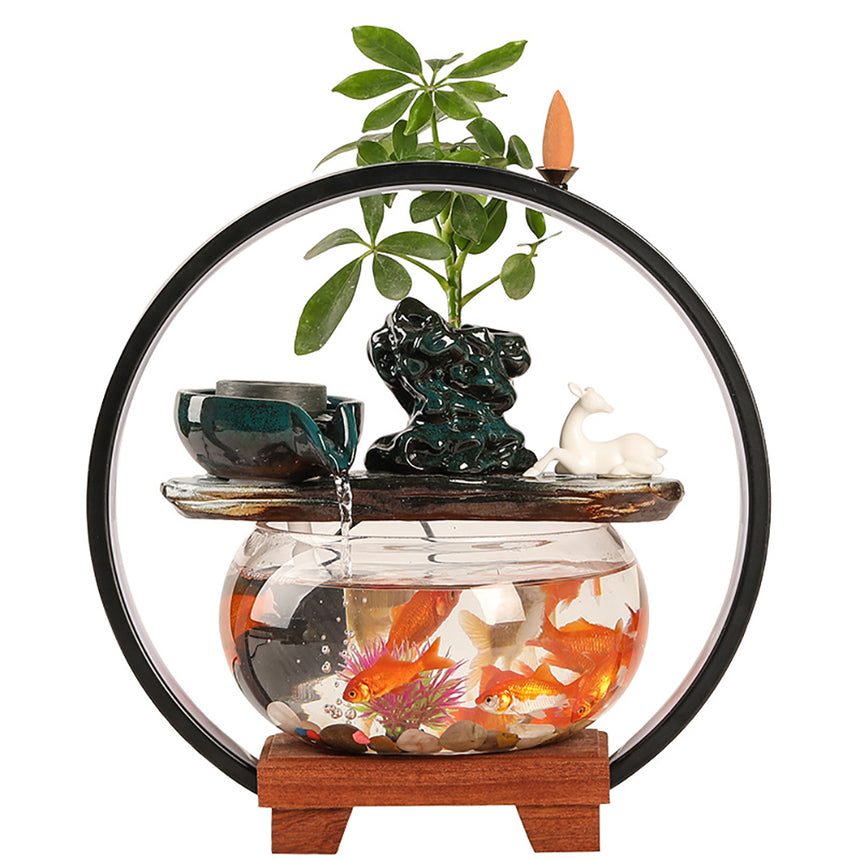 Creative Water Fountain With Light Circle And Fish Tank