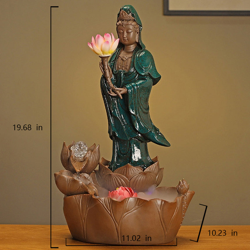 Avalokitesvara Buddha Statue Flowing Water Generates Wealth Fountain Ornament