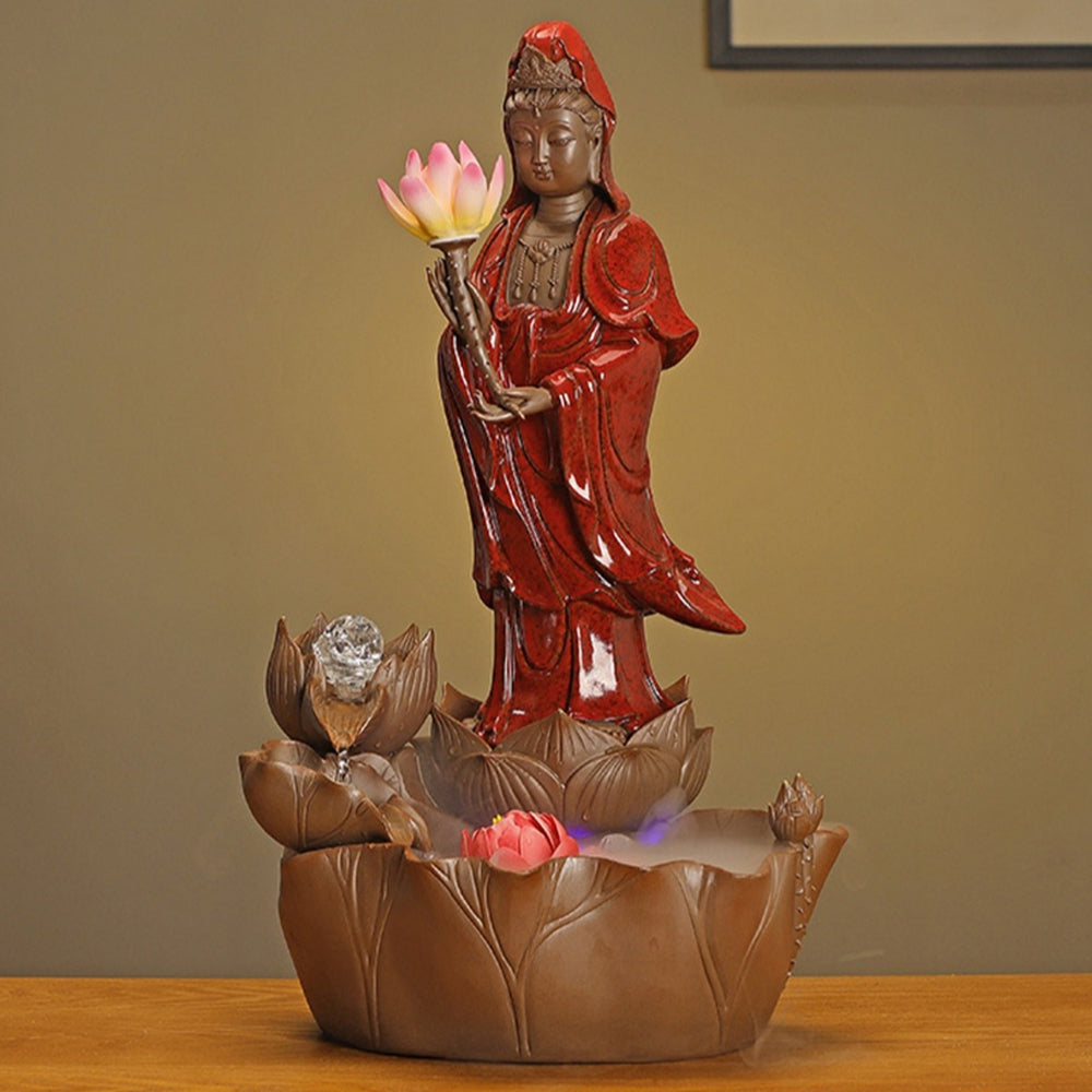 Avalokitesvara Buddha Statue Flowing Water Generates Wealth Fountain Ornament