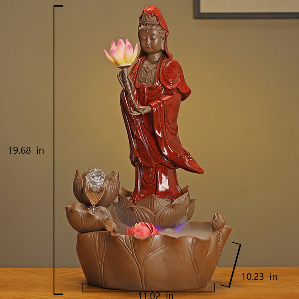 Avalokitesvara Buddha Statue Flowing Water Generates Wealth Fountain Ornament