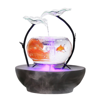 Lotus Leaf Water Fountain With Glass Fish Tank