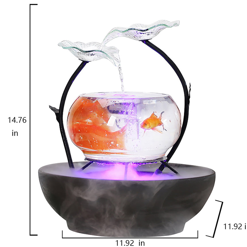 Lotus Leaf Water Fountain With Glass Fish Tank