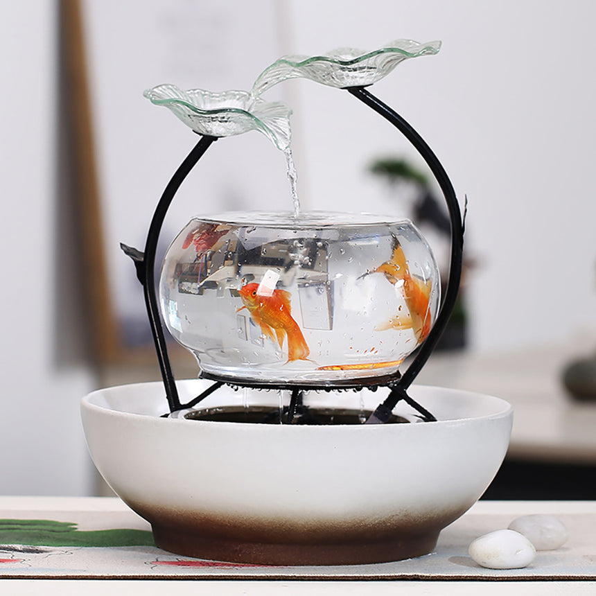 Lotus Leaf Water Fountain With Glass Fish Tank