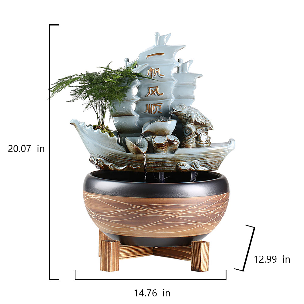 Smooth Sailing Sail Flowing Water Fountain Living Room Feng Shui Decoration