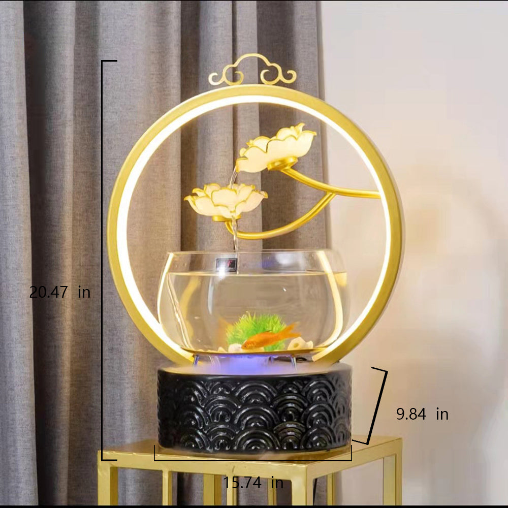 Phnom Penh Lotus Water Fountain With Glass Fish Tank