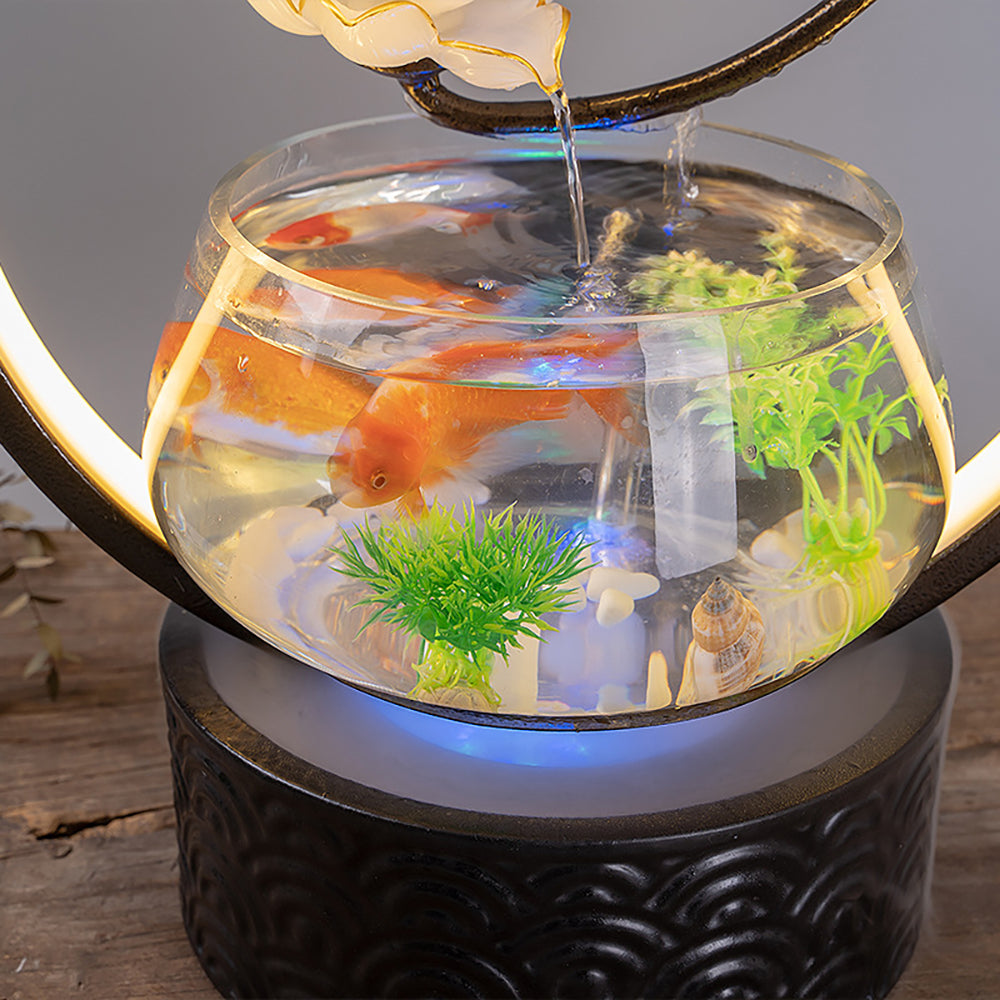 Phnom Penh Lotus Water Fountain With Glass Fish Tank