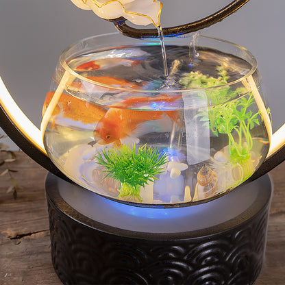Phnom Penh Lotus Water Fountain With Glass Fish Tank