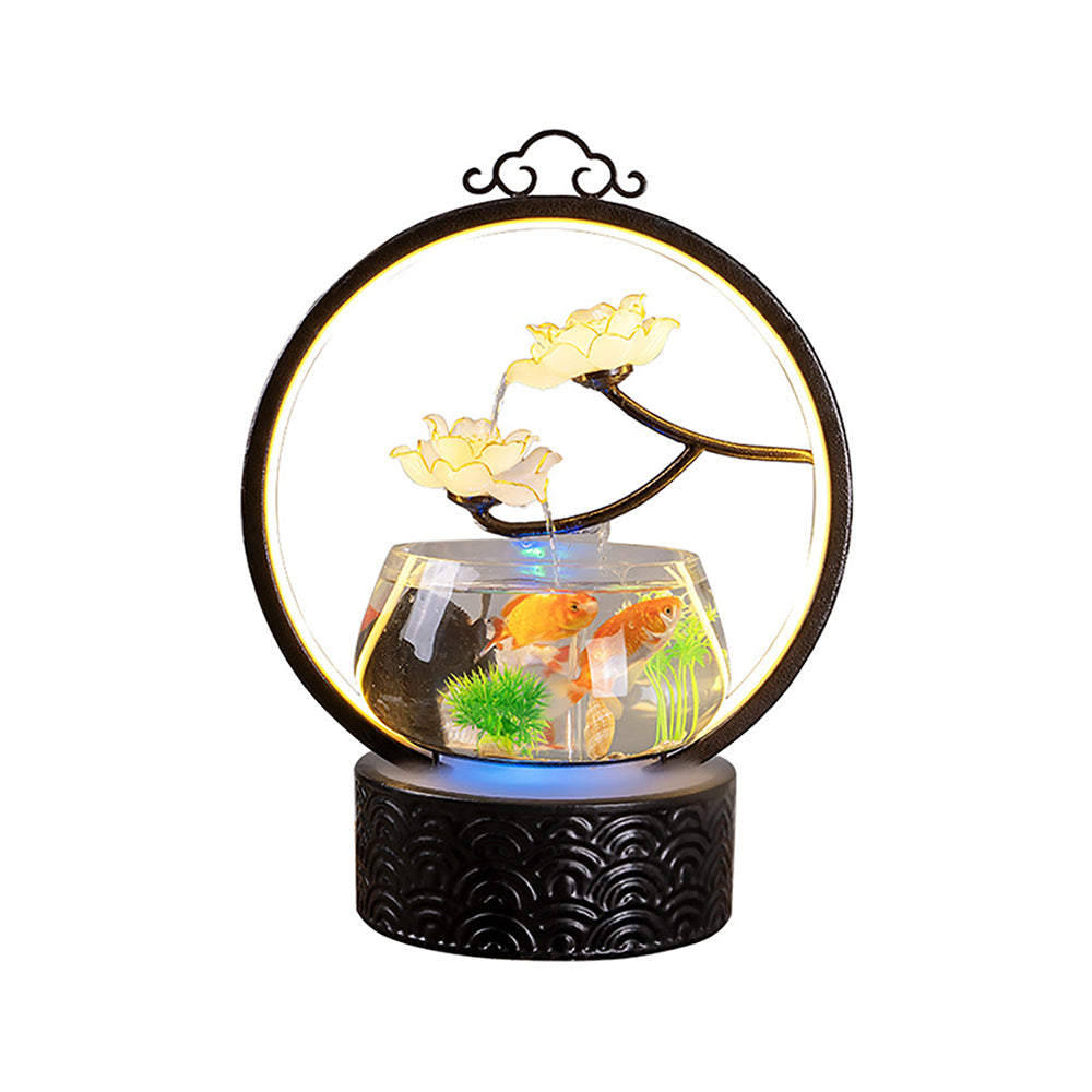 Phnom Penh Lotus Water Fountain With Glass Fish Tank