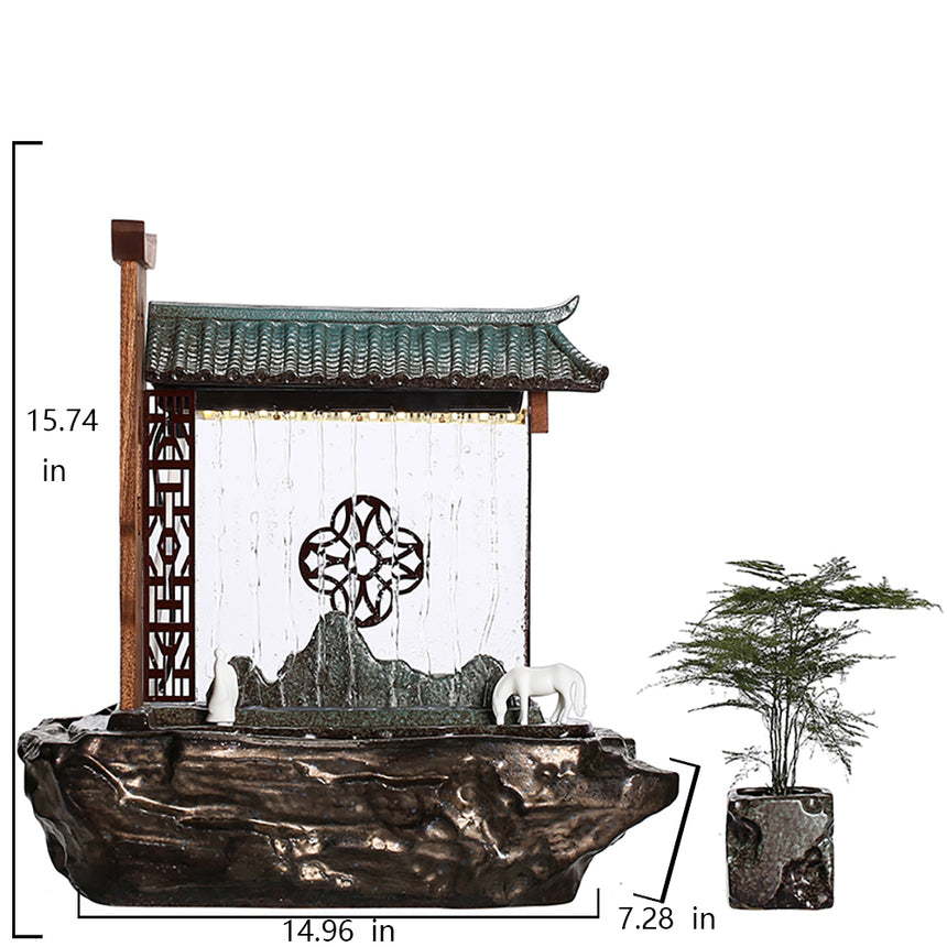 Zen Ceramic Flowing Water Fountain Ornament With Atomization