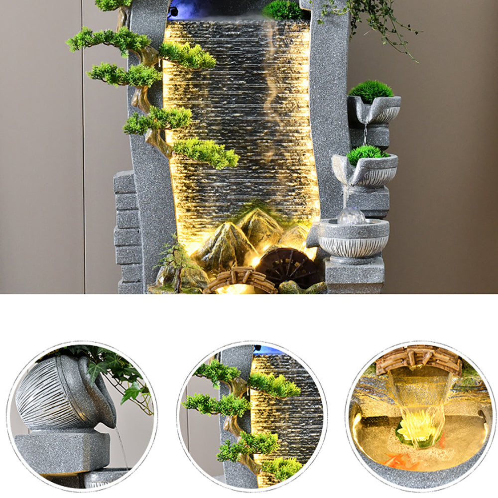 Simple Gray Flowing Water Wall Fountain Making Wealth Ornament