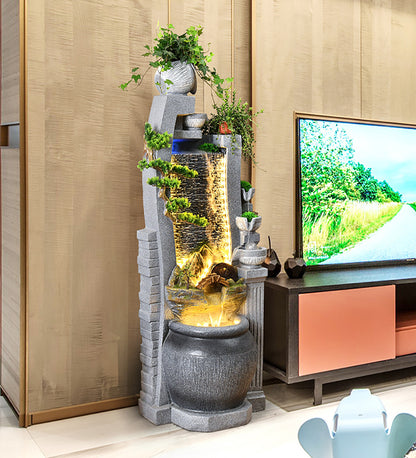 Simple Gray Flowing Water Wall Fountain Making Wealth Ornament
