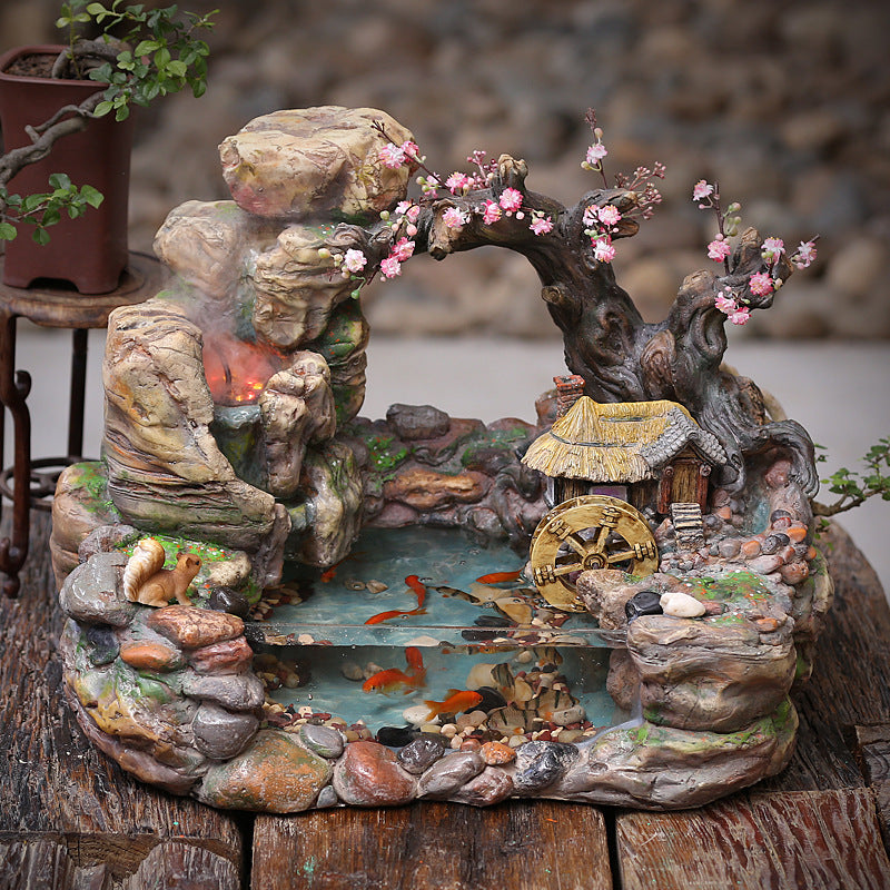 Water Wheel Fountain With Fish Tank