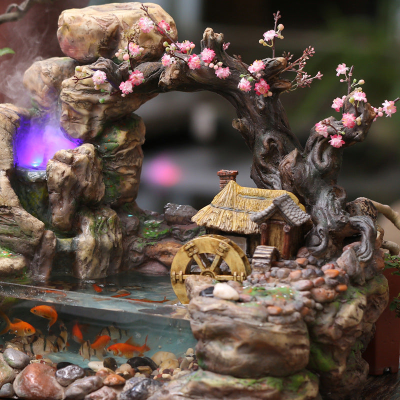 Water Wheel Fountain With Fish Tank