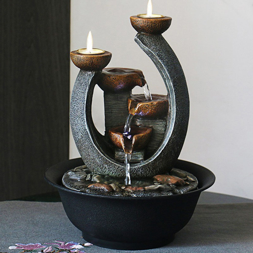 Indoor Mountain Water Fountain With Candle Holders
