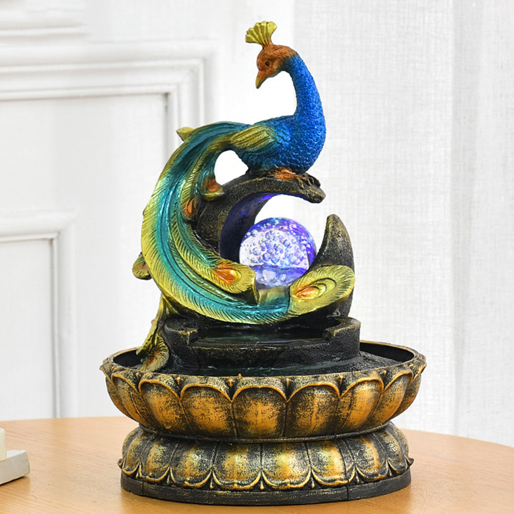 Indoor Peacock Water Fountain With Crystal Ball