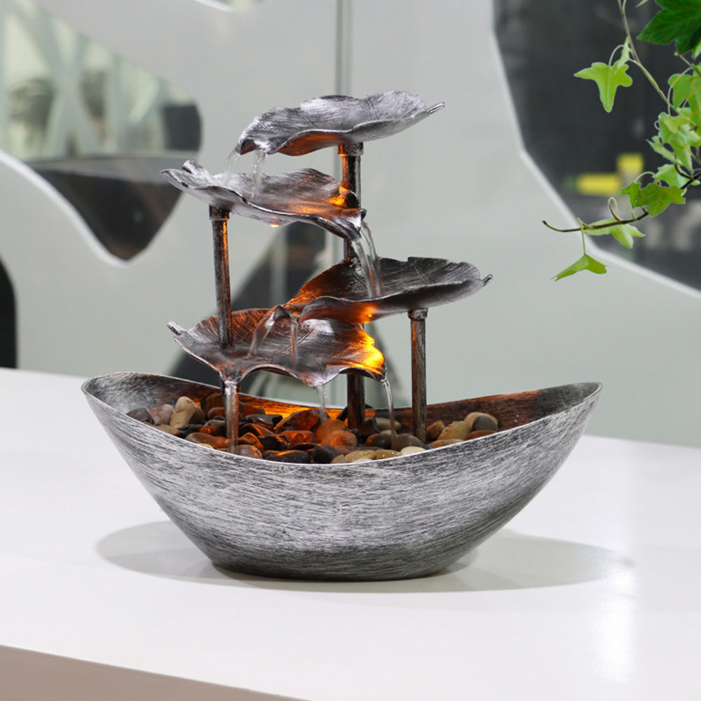 Lotus Leaves Water Fountain With Yuan Bao
