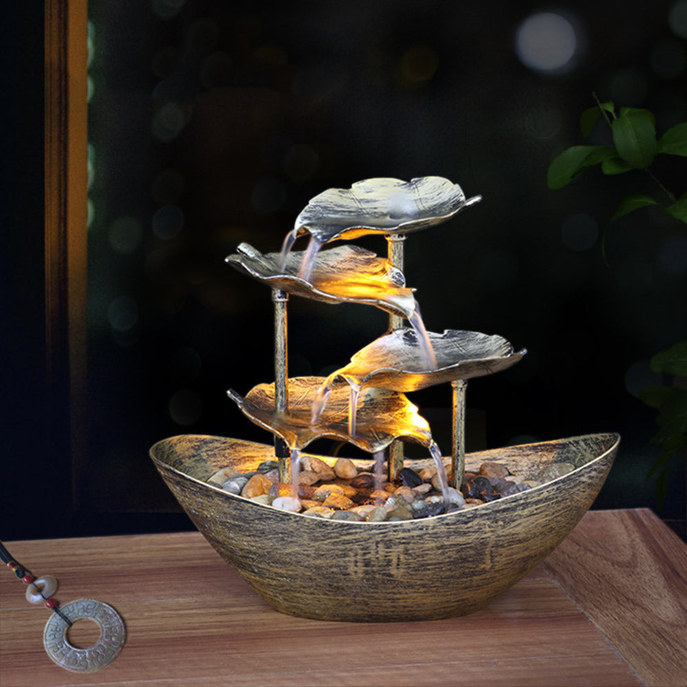 Lotus Leaves Water Fountain With Yuan Bao