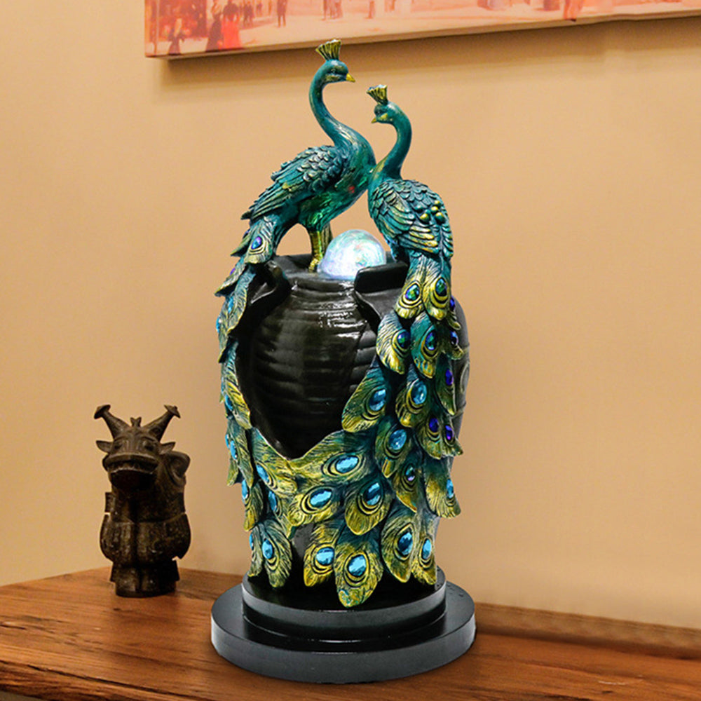 Peacocks Water Fountain With Crystal Ball