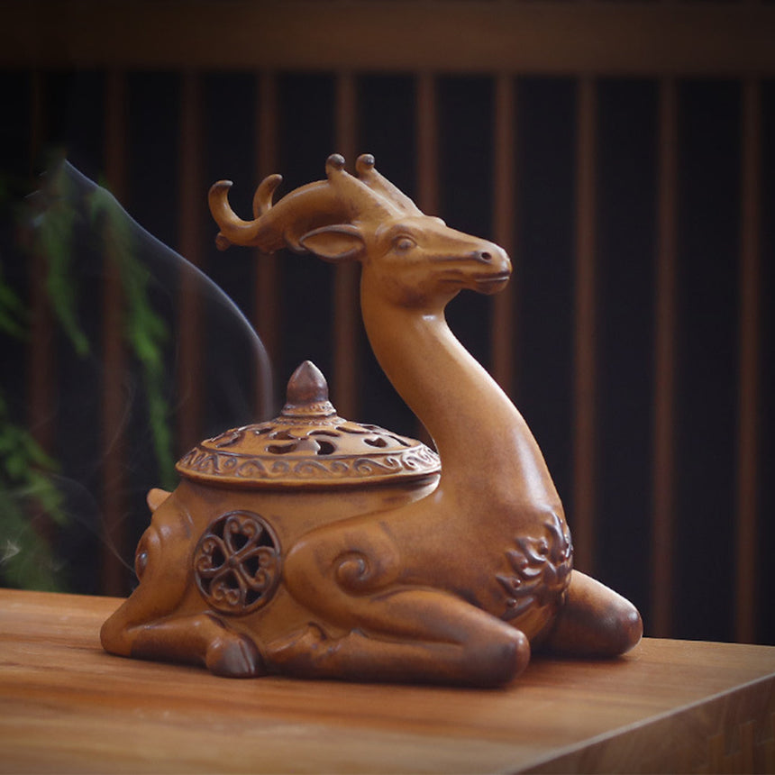 Coarse Pottery Deer Cone Incense Burner