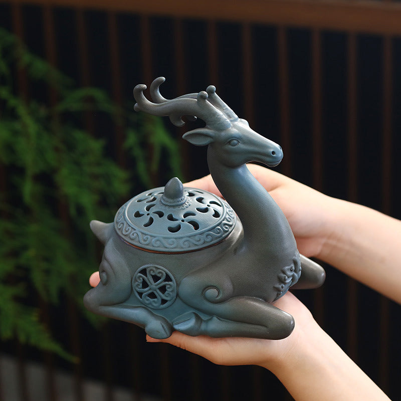 Coarse Pottery Deer Cone Incense Burner