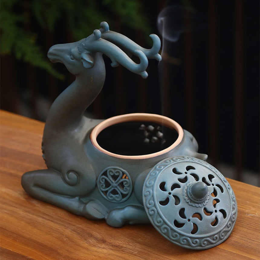 Coarse Pottery Deer Cone Incense Burner