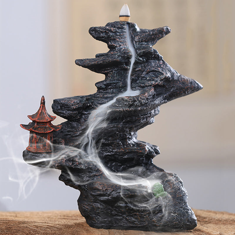 Mountain With Temple Waterfall Backflow Incense Burner