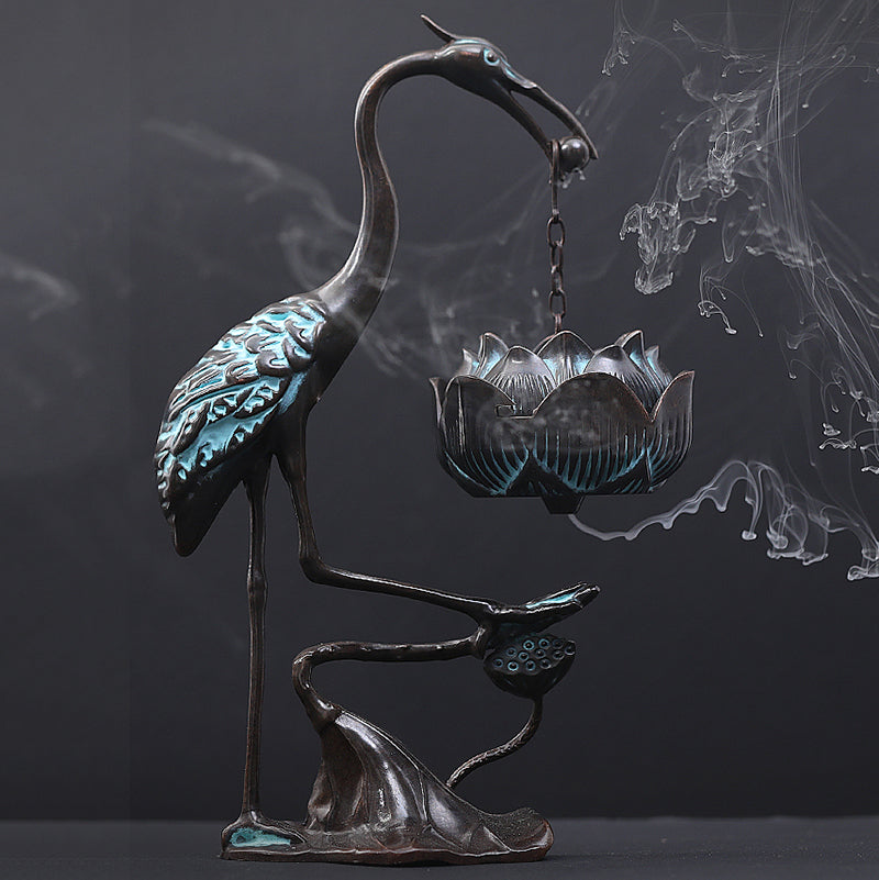 Bronze Crane Hanging Lotus Incense Burner