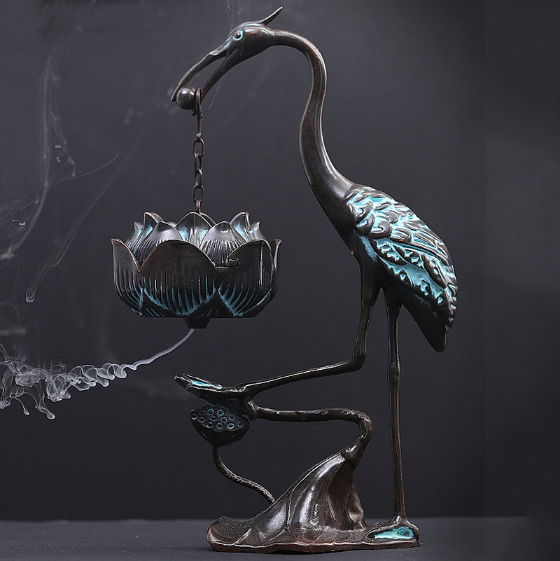 Bronze Crane Hanging Lotus Incense Burner