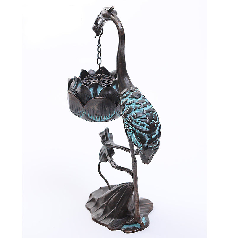 Bronze Crane Hanging Lotus Incense Burner