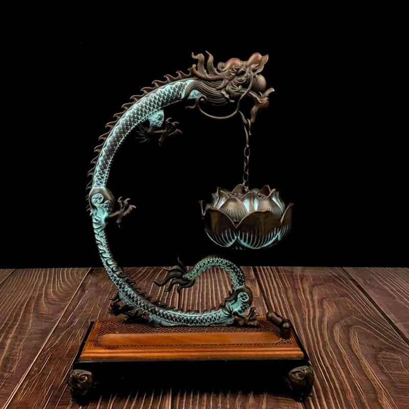 Copper Dragon Hanging Lotus Incense Burner