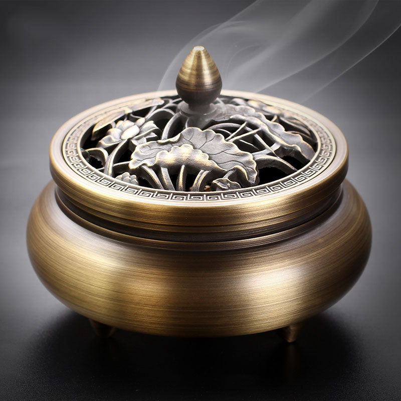 Copper Cone Incense Burner With Lotus Lid