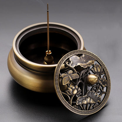 Copper Cone Incense Burner With Lotus Lid