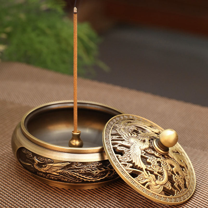 Dragon And Phoenix Copper Cone Incense Burner