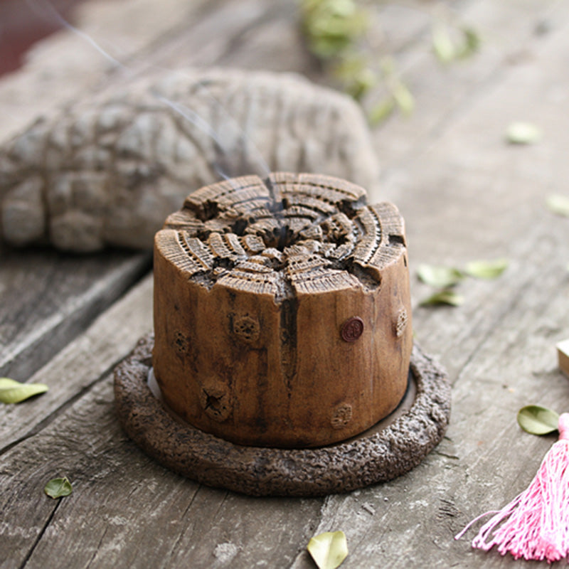 Clay Tree Stump Spiral And Cone Incense Burner