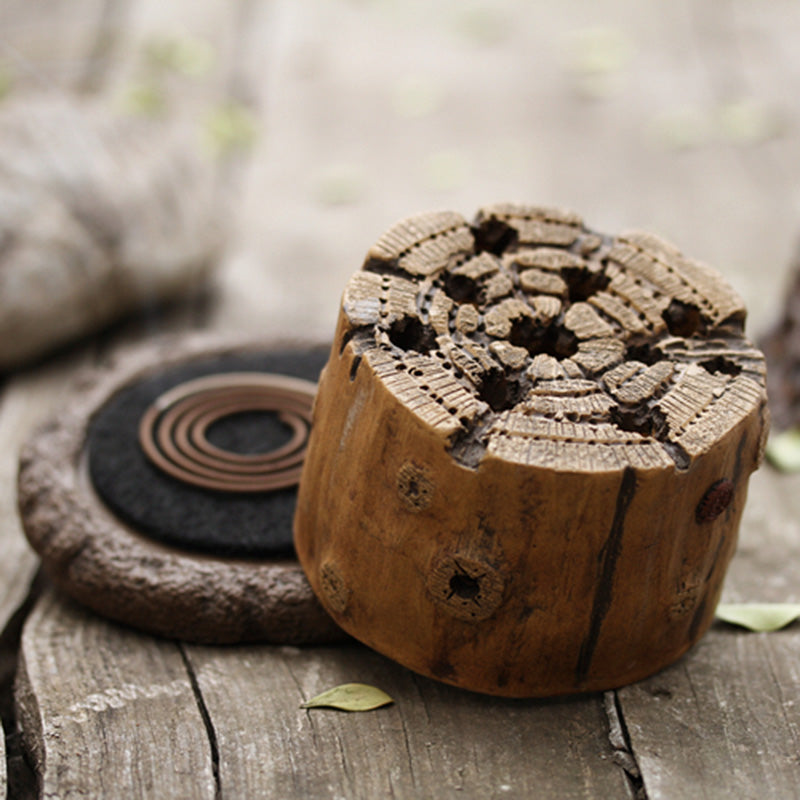 Clay Tree Stump Spiral And Cone Incense Burner