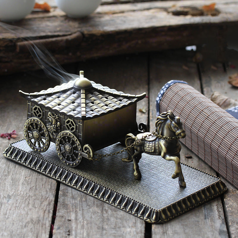 Metal Horse Car Cone Incense Holder