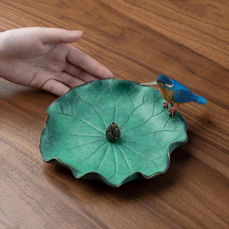 Copper Lotus And Bird Stick Incense Holder