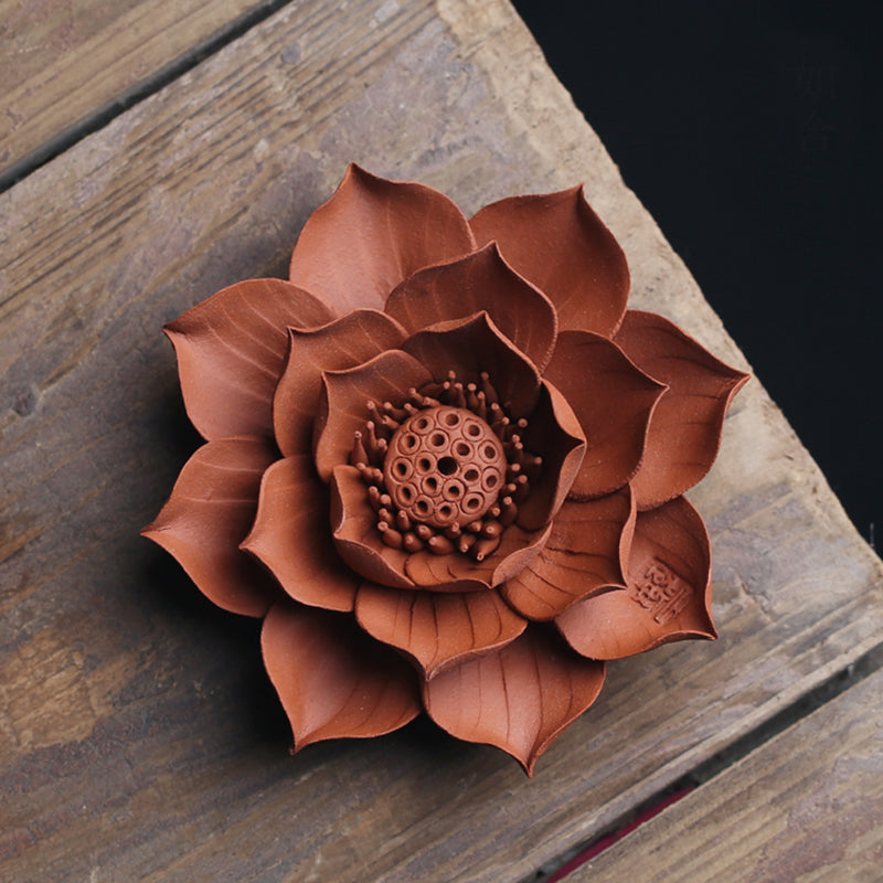 Red Clay Zhu Ni Lotus Stick Incense Holder