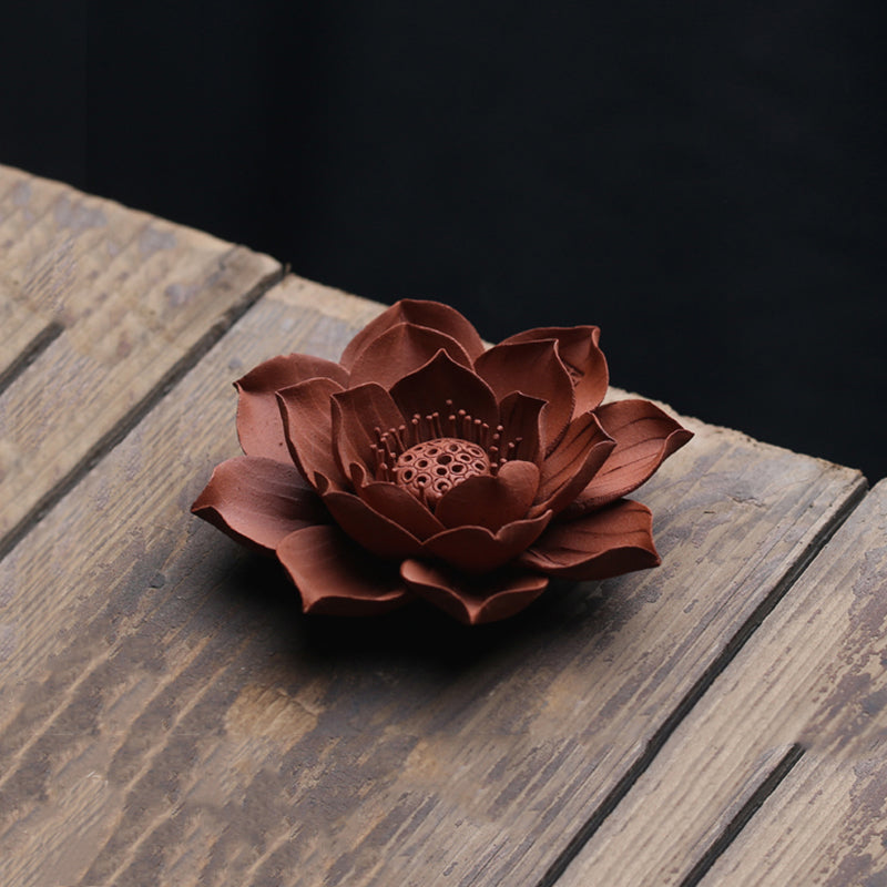 Red Clay Zhu Ni Lotus Stick Incense Holder