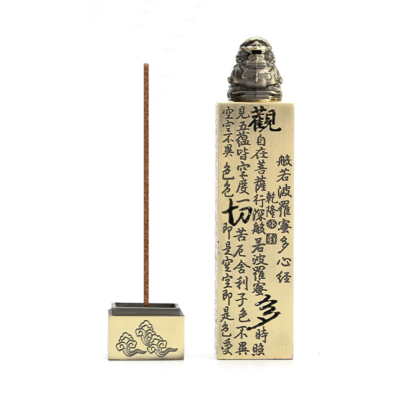 Brass Heart Sutra And Lion Incense Box