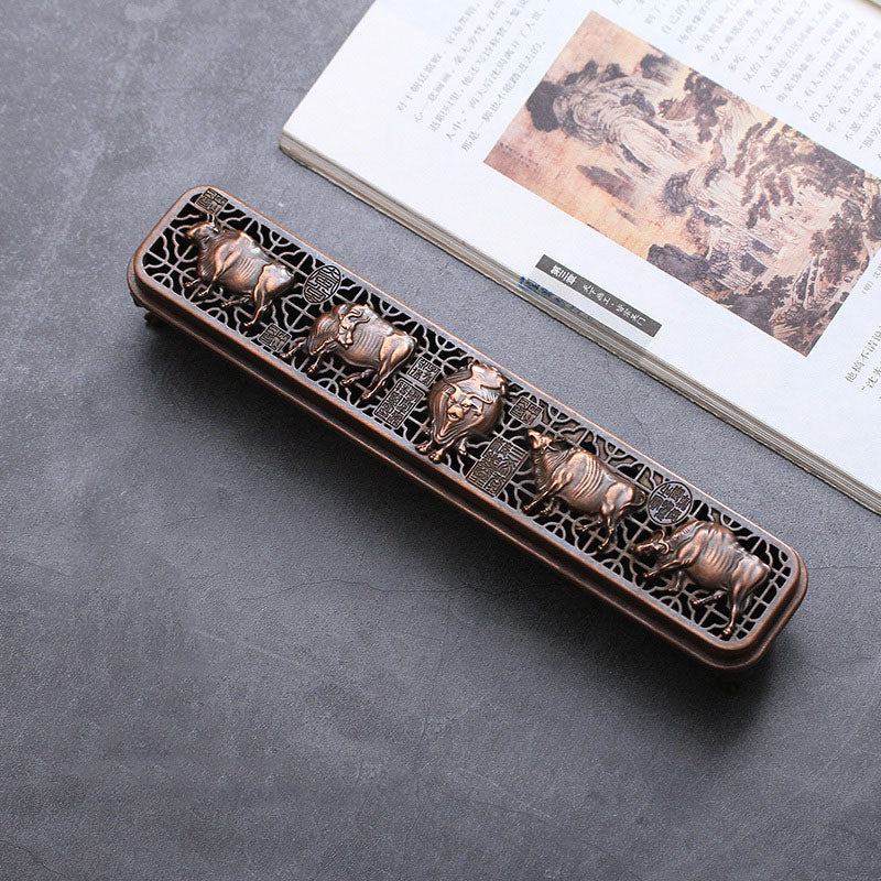 Copper Five Cows Stick Incense Box