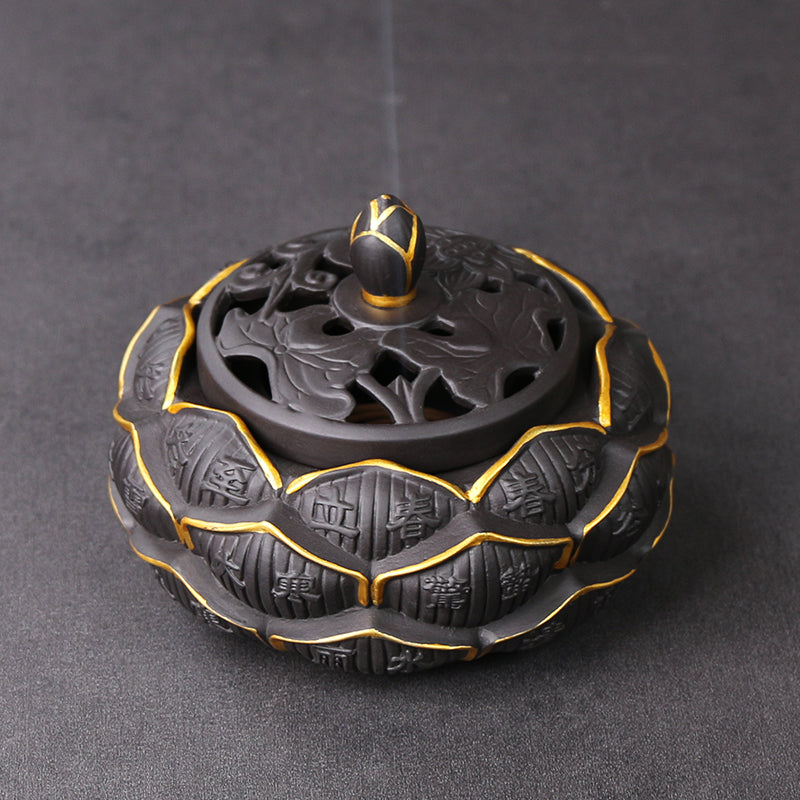 Black Clay Lotus Cone Incense Holder