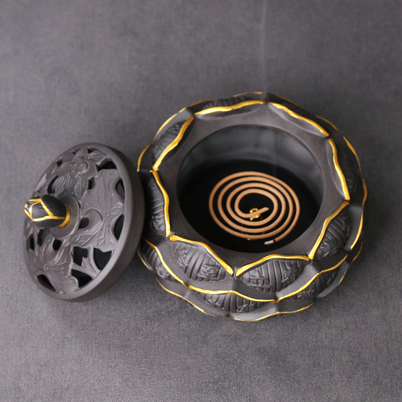 Black Clay Lotus Cone Incense Holder