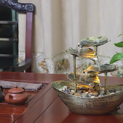 Lotus Leaves Water Fountain With Yuan Bao