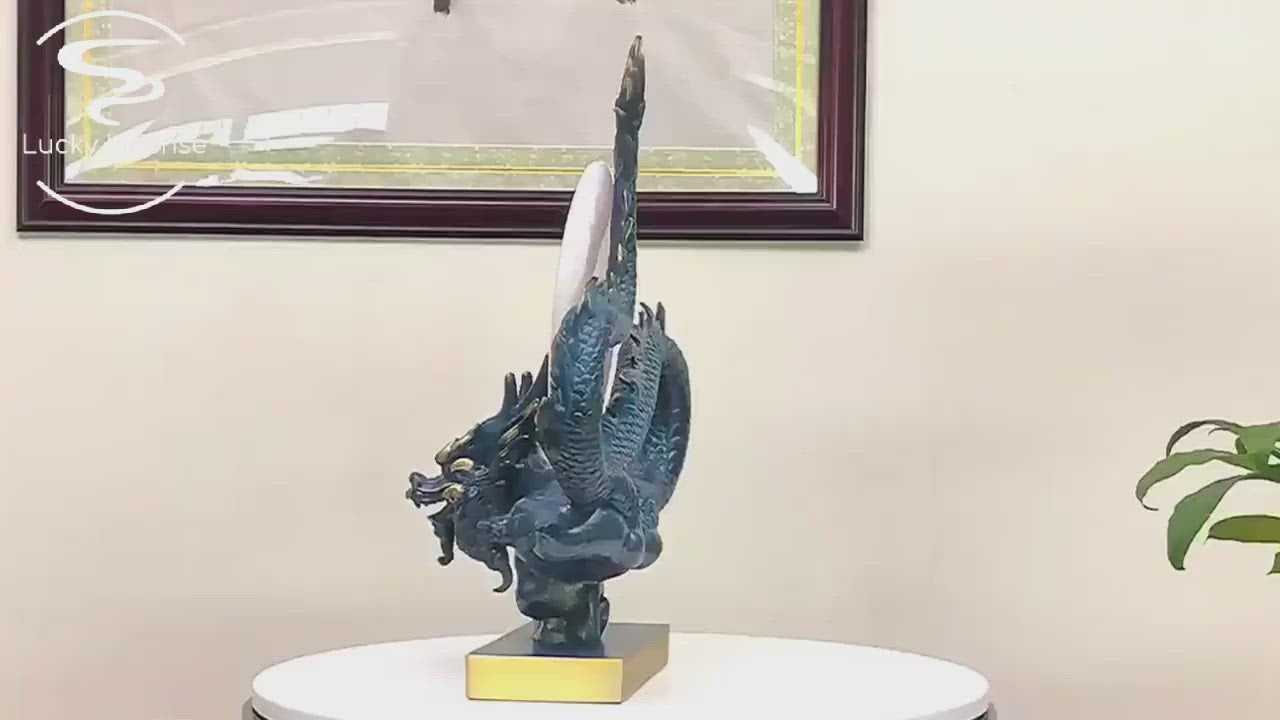 Blue Copper Dragon With White Jade Stone