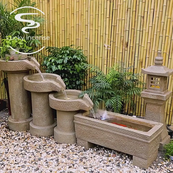 Chinese Stone Mill Water Fountain With Fish Pond