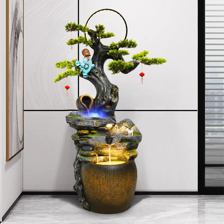 Old Tree Roots Flowing Water Fountain With Led Light Ring